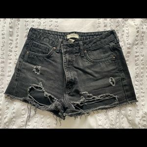Black distressed denim shorts